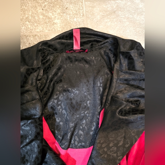 Vintage Betsy Johnson Intimates Hot Pink Black Robe Velvet Med L Satin Leopard - Picture 8 of 13
